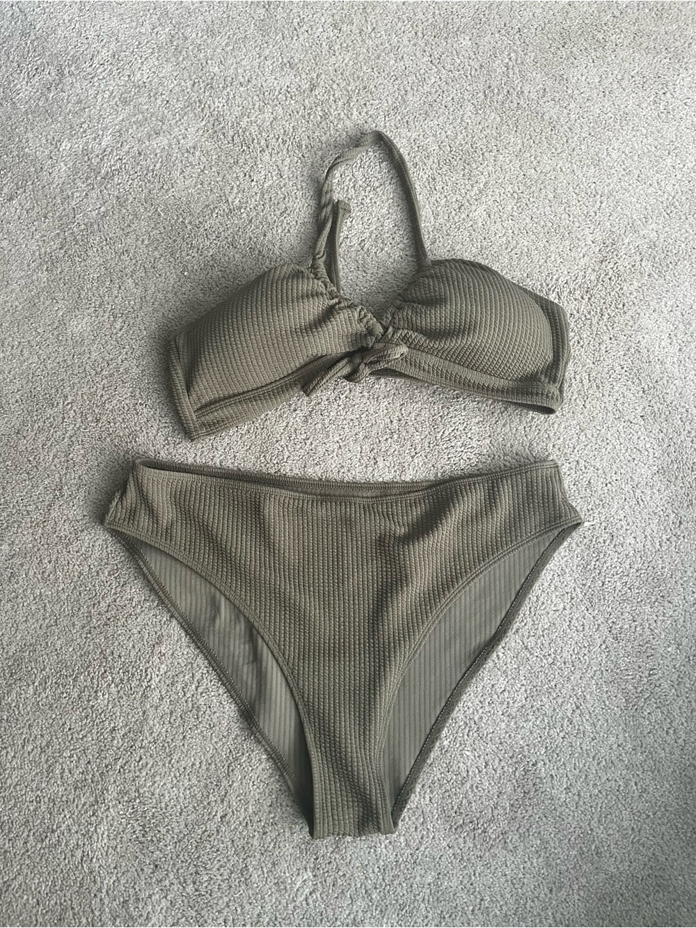 Textured Olive Green High-Rise Bikini Set